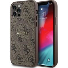 Guess Guess GUHMP12MG4GFRW iPhone 12/12 Pro 6.1" brązowy/brown hardcase 4G Collection Leather Metal Logo MagSafe 14182916 3666339226374