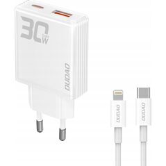 Ładowarka Dudao Ładowarka sieciowa GaN Dudao A30EUL 30W USB-A / USB-C + kabel USB-C - Lightning - biała 14203621 6976625332816