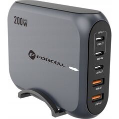 Ładowarka ForCell FORCELL F-ENERGY GaN III VT-51 ładowarka biurkowa 3 x Typ C + 2 x USB A PD QC4.0 SFC2.0 5A 200W szara 14221346 5903396299100