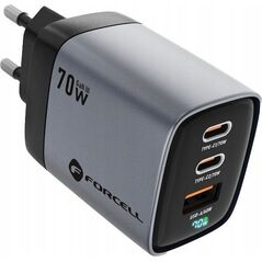 Ładowarka ForCell FORCELL F-ENERGY GaN III VT-37 ładowarka sieciowa z wyświetlaczem LCD 2 x Typ C + USB A PD QC4.0 SAM SFC2.0 3,45A 70W szara 14221350 5903396299070