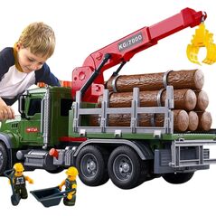 LeanToys Ciężarówka Z Dźwigiem Transport Drewna Światła Dźwięki