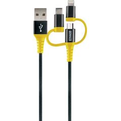 Kabel USB Schwaiger USB-A - USB-C + microUSB + Lightning 1.2 m Czarno-żółty (WKUU310511)