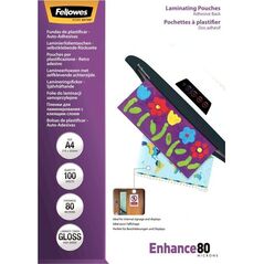 Fellowes Fellowes Peel and stick pouches adhesive back, 80 micron, A4 - 5302202
