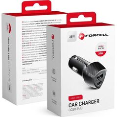 Ładowarka ForCell FORCELL CARBON ładowarka samochodowa Typ C 3.0 PD20W + USB QC3.0 18W 5A CC50-1A1C czarna (Total 38W)
