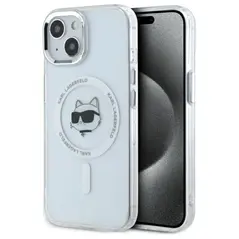 Karl Lagerfeld KLHMP15SHLSCHH Apple iPhone 15 hardcase IML Metal Choupette Head MagSafe white