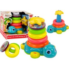 LeanToys Piramidka Jeżdżący Żółwik 2w1 Układanka Kółka Światła Dźwięki