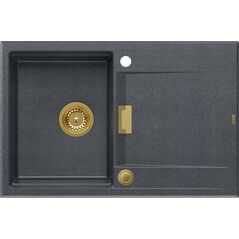 Zlewozmywak Owen OWEN 111 GraniteQ zlewozmywak z syfonem Push 2 Open 1-komorowy z/o (760x500x215| kom. 330x430) black diamond / elementy złote