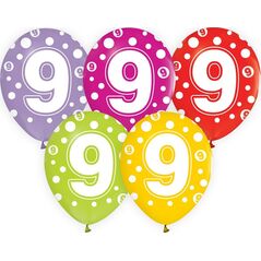 GoDan Balony z cyframi: 9, 12"/ 5 szt. Godan