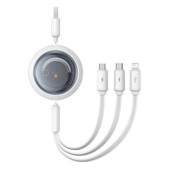 Baseus Free2Draw Retractable Crystal Fast Charging Data Cable USB to M+L+C 3.5A 1.1m Moon White 6932172656416