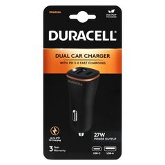 Φορτιστής Αυτοκινήτου Ταχείας Φόρτισης Duracell με Έξοδο USB A & Έξοδο USB C PD 3.0 27W Μαύρο-Μπρονζέ 5056304310692 5056304310692 έως και 12 άτοκες δόσεις