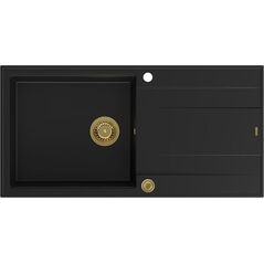 Zlewozmywak GraniteQ EVAN 146 XL GraniteQ zlewozmywak z syfonem Push 2 Open 1-komorowy z/o (1000x500x210| kom. 420x480) pure carbon / elementy złote