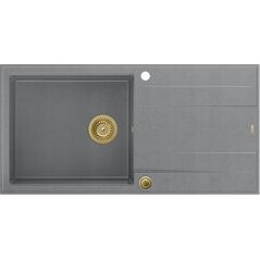 Zlewozmywak GraniteQ EVAN 146 XL GraniteQ zlewozmywak z syfonem Push 2 Open 1-komorowy z/o (1000x500x210| kom. 420x480) silver stone / elementy złote