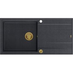Zlewozmywak GraniteQ EVAN 146 XL GraniteQ zlewozmywak z syfonem Push 2 Open 1-komorowy z/o (1000x500x210| kom. 420x480) black diamond / elementy złote