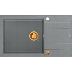Zlewozmywak GraniteQ EVAN 136 XL GraniteQ zlewozmywak z syfonem Push To Open 1-komorowy z/o (860x500x210| kom. 420x490) silver stone / elementy miedziane