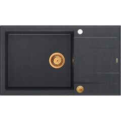 Zlewozmywak GraniteQ EVAN 136 XL GraniteQ zlewozmywak z syfonem Push To Open 1-komorowy z/o (860x500x210| kom. 420x490) black diamond / elementy miedziane