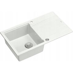 Zlewozmywak GraniteQ EVAN 111 GraniteQ zlewozmywak z syfonem Push 2 Open 1-komorowy z/o (860x500x210) snow white / elementy stalowe
