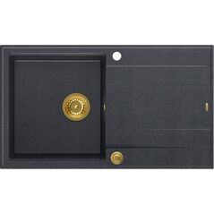 Zlewozmywak GraniteQ EVAN 111 GraniteQ zlewozmywak z syfonem Push 2 Open 1-komorowy z/o (860x500x210) black diamond / elementy złote