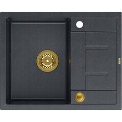 Zlewozmywak GraniteQ MORGAN 116 GraniteQ zlewozmywak black diamond z syfonem Push To Open kol. złoty 1-komorowy z/o + zaczepy 4 szt