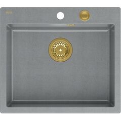 Zlewozmywak GraniteQ MORGAN 110 GraniteQ zlewozmywak silver stone z syfonem Push To Open kol. złoty 1-komorowy b/o + zaczepy 4 szt
