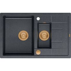 Zlewozmywak GraniteQ MORGAN 156 GraniteQ zlewozmywak black diamond z syfonem Push To Open okrągły 1,5-komorowy z/o +/ elementy złote