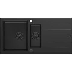 Zlewozmywak GraniteQ EVAN 156 GraniteQ zlewozmywak z syfonem Push To Open 1,5-komorowy z/o (1000x500x210| kom. 420x480) pure carbon / elementy pure carbon