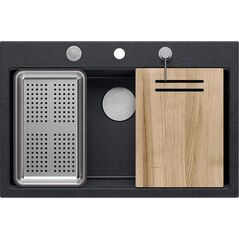 Zlewozmywak Quadron Zlewozmywak granitowy MARC 1-komorowy 76x50 cm czarny/black diamond + elementy stal szlachetna