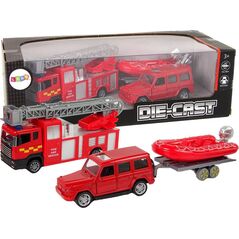 LeanToys Zestaw Pojazdów Straż Pożarna Naciąg Motorówka Jeep Czerwony