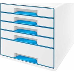 Leitz LEITZ CUBE WOW Schubladen Box perlweiss-blau mit 5 Schubladen. Robust und stabil in ansprechendem 2-farbigem WOW Design in Hochglanz - 52142036