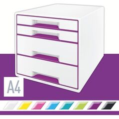 Leitz LEITZ CUBE WOW Schubladen Box perlweiss-violett mit 4 Schubladen robust und stabil in ansprechendem 2-farbigem WOW Design - 52132062
