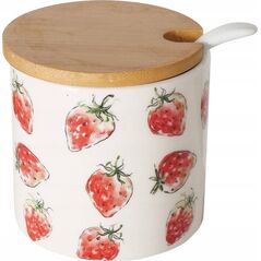 Ceramiczny pojemnik z łyżką i bambusową pokrywą, STRAWBERRY