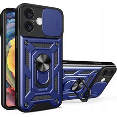Etui Hybrid Armor Camshield na iPhone 16 Plus pancerne z osłoną na aparat z podstawką - niebieskie