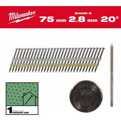 Milwaukee MILWAUKEE GWOŹDZIE 20° PIERŚCIENIOWE OKRĄGŁY ŁEB JASNY 75mm /1750szt. - M18 FFN21