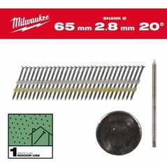 Milwaukee MILWAUKEE GWOŹDZIE 20° PIERŚCIENIOWE OKRĄGŁY ŁEB JASNY 65mm /2000szt. - M18 FFN21