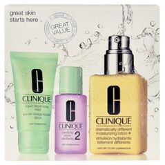 Clinique Zestaw do mycia twarzy Great Skin (W) 30 ml + mleczko oczyszczające 30 ml + drażniący krem nawilżający naturalny 125ml