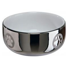 Trixie Miska dla kota, ceramiczna, 0.3 l/ 11 cm, srebrno/biała