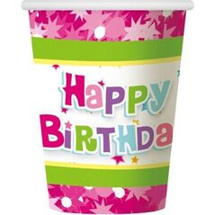 GoDan kubeczki papierowe Happy Birthday różowe (17075)