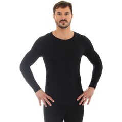 Brubeck Koszulka męska z długim rękawem COMFORT WOOL czarna r. XXL (LS11600)