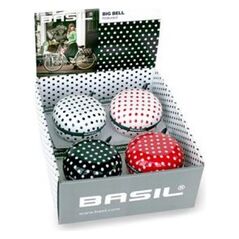 Basil Dzwonek rowerowy Big Bell Polkadot 80mm, mix kolorów pudełko 4szt. (BAS-50403)