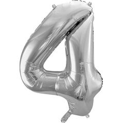 Party Deco Balon foliowy Cyfra "4", 86cm, srebrny uniwersalny