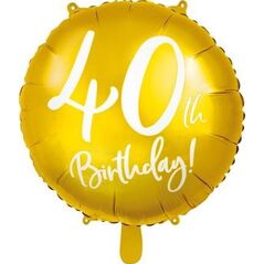 Party Deco Balon foliowy 40th Birthday, złoty, 45 cm uniwersalny