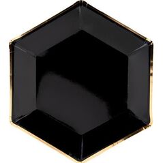 Party Deco Talerzyki papierowe, geometryczne, czarne ze złotym brzegiem, 23 cm, 6 szt. uniwersalny