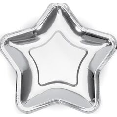 Party Deco talerzyki Gwiazdka, srebrny, 23cm, 6 sztuk uniwersalne (34684)