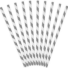Party Deco Słomki papierowe do picia w paski, srebrne, 19,5cm, 10 szt. uniwersalny