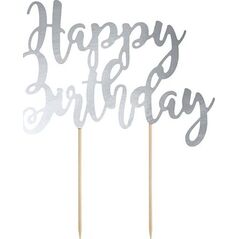 Party Deco Topper na tort Happy Birthday, srebrny, 22,5 cm uniwersalny