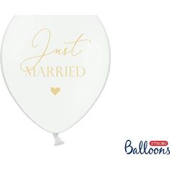 Party Deco Balony weselne, Just Married, białe, 30 cm, 6 szt. uniwersalny