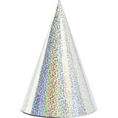 Party Deco Czapeczki imprezowe, holograficzne srebrne, 17 cm, 6 szt. uniwersalny