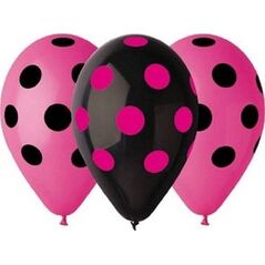 GMR Balony pastelowe różowe i czarne grochy - 30 cm - 5 szt. uniwersalny