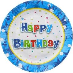 GoDan Talerzyki papierowe Happy Birthday Niebieskie - 18 cm - 6 szt. uniwersalny