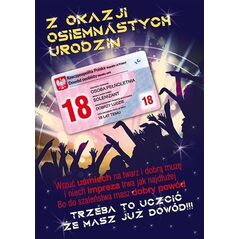 Stamp Karnet Party naklejany B6+koperta Urodziny 18 wz15