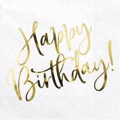 Party Deco Serwetki Happy Birthday białe - 33 cm - 20 szt. uniwersalny